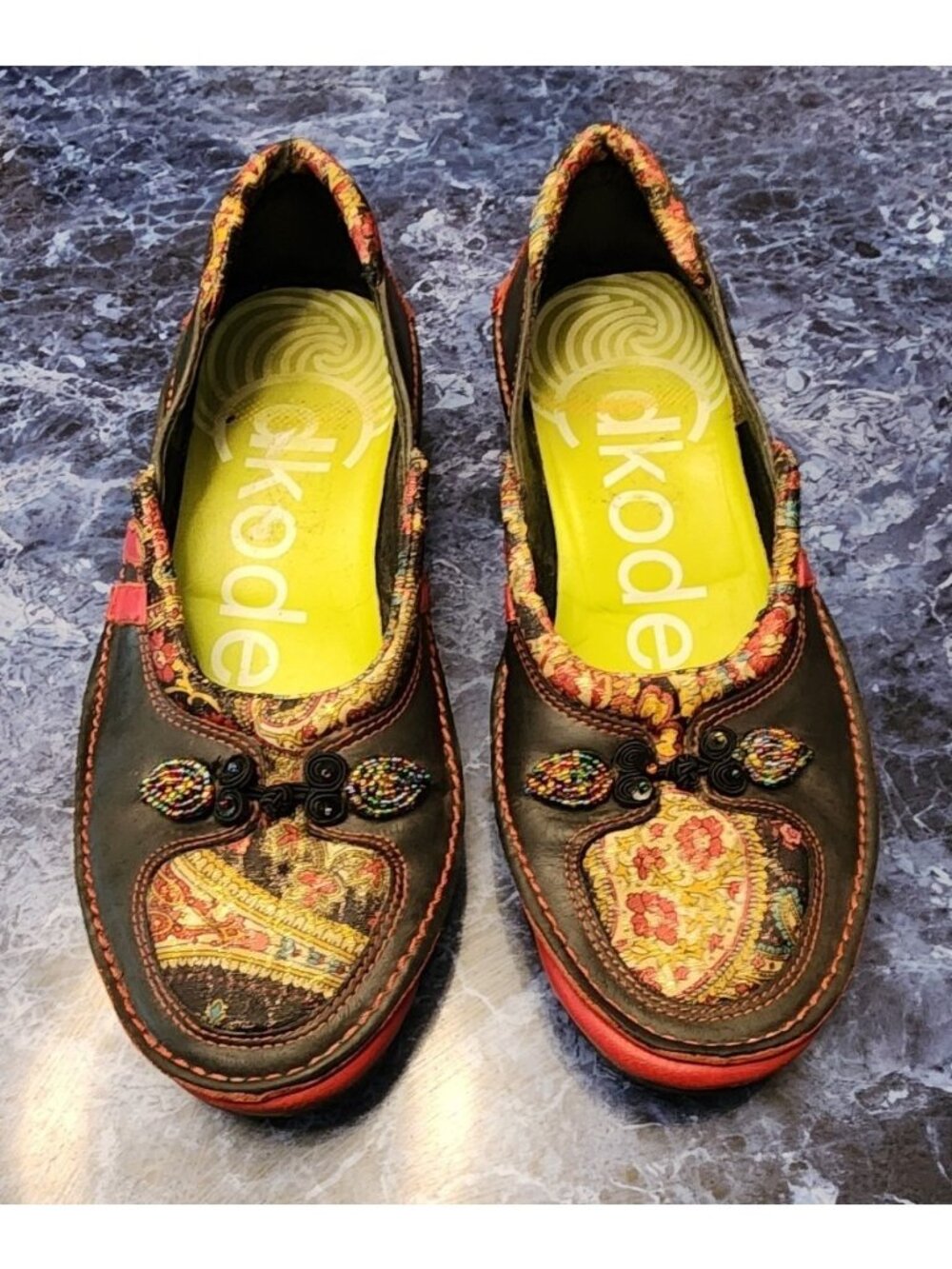 DCODE Leather Embellished Paisley Flats Beaded Slip On Shoes EU 38